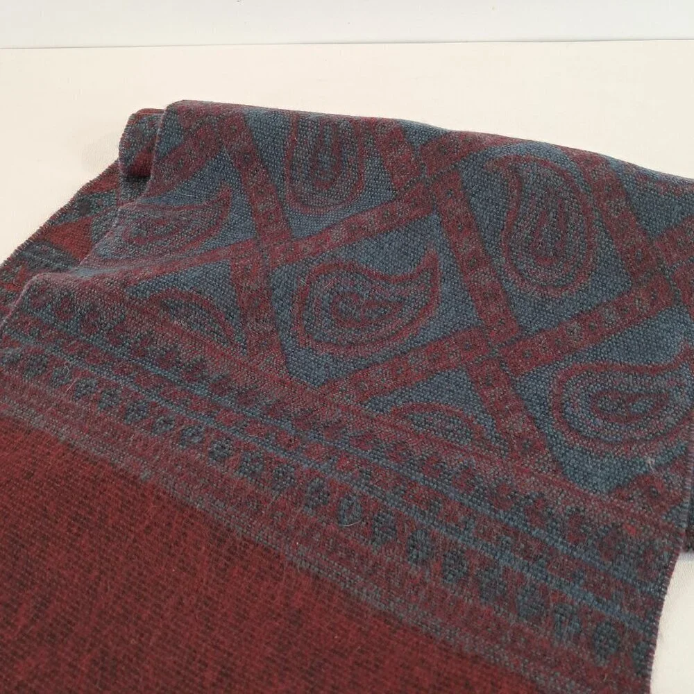 Christian Dior Cashluxe Burgundy and Blue Paisley Fringed Scarf